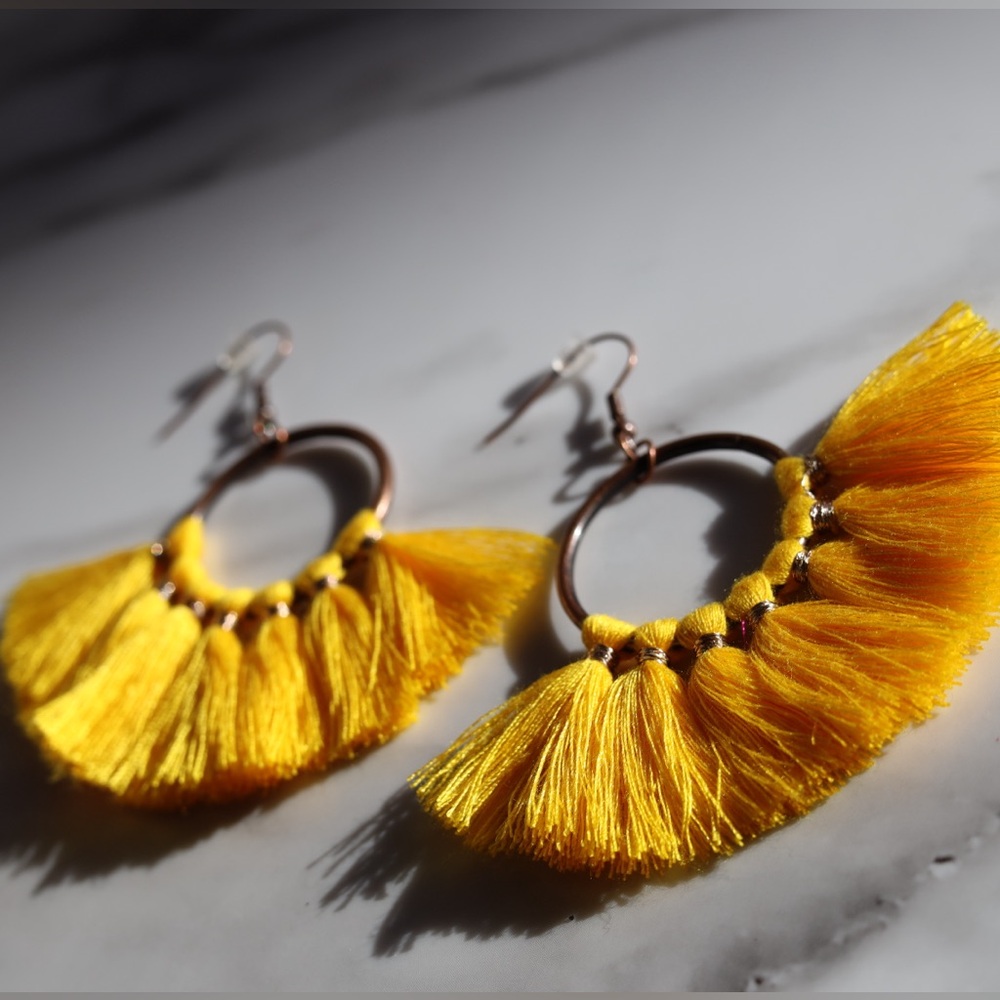 Elegant Yellow Tassel Hoop Earrings